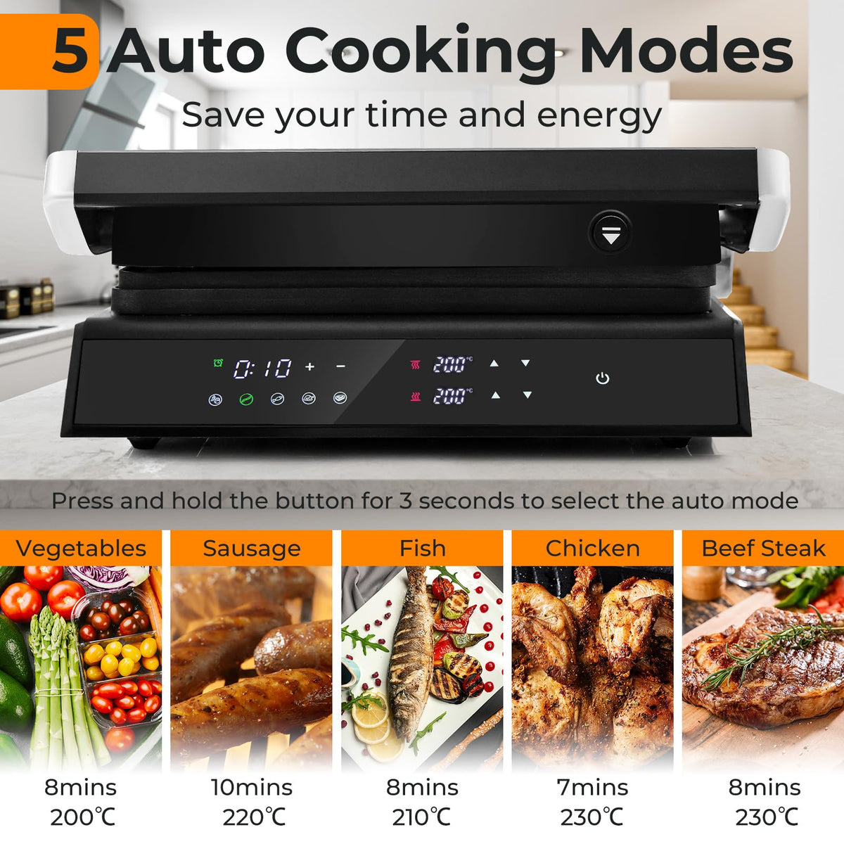 3 in 1 Indoor Grill with Nonstick Grill Plates & Removable Drip Tray