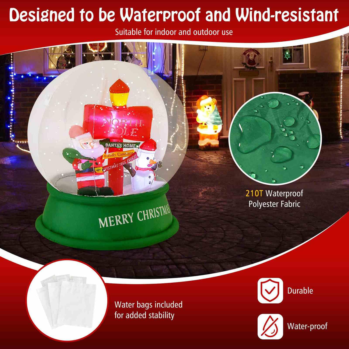 126CM Christmas Inflatable Snow Globe with LEDs & Air Blower