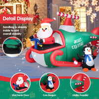 190CM Christmas Inflatable Santa Claus with Penguins on Helicopter