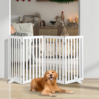 89cm Pet Gate 4 Panels Freestanding Wooden Fence for Small Dogs