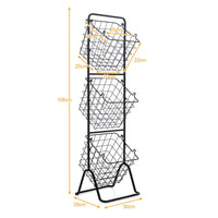 Giantex 3-Tier Fruit Basket Stand, 50kg Capacity Kitchen Metal Market Basket Stand w/ 3 Removable Hanging Wire Bowls, Adjustable Heights