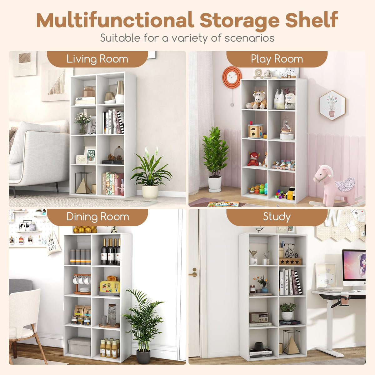 8-Cube Bookshelf, Modern Cubby Bookcase