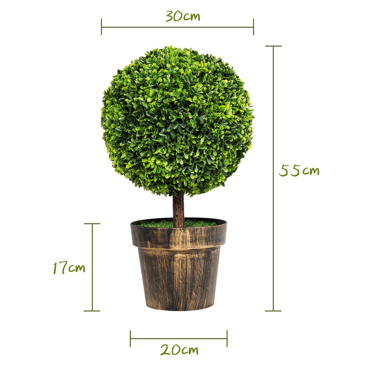 Giantex 2Pcs 55cm Round Artificial Boxwood Topiary Trees, Set of 2 Faux Round Shrubs Bushes Decoration