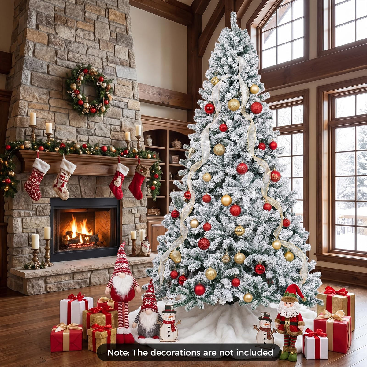 275cm Snow Flocked Artificial Christmas Tree w/PVC Branch Tips