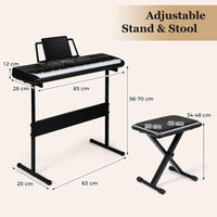 61 Keys Beginners Piano Keyboard, Electric Keyboard Kit with Adjustable Stand & Stool