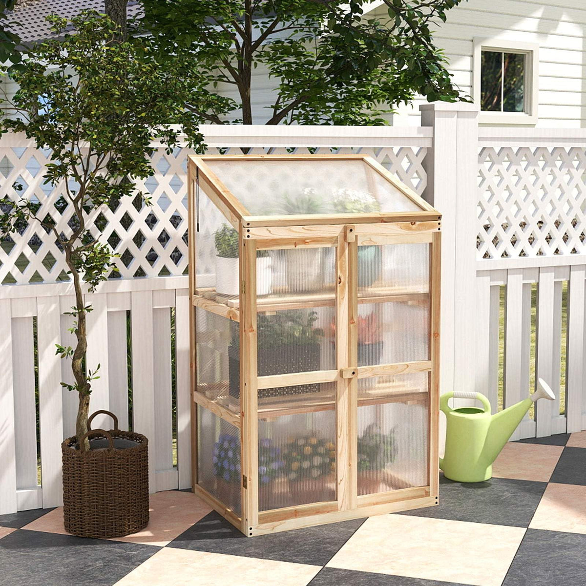 Wooden Garden Cold Frame Greenhouse, Portable Outdoor Indoor Cold Frame Kit