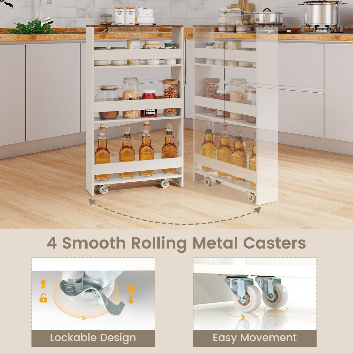 4-Tier Slim Storage Cart for Narrow Space, Rolling Utility Cart