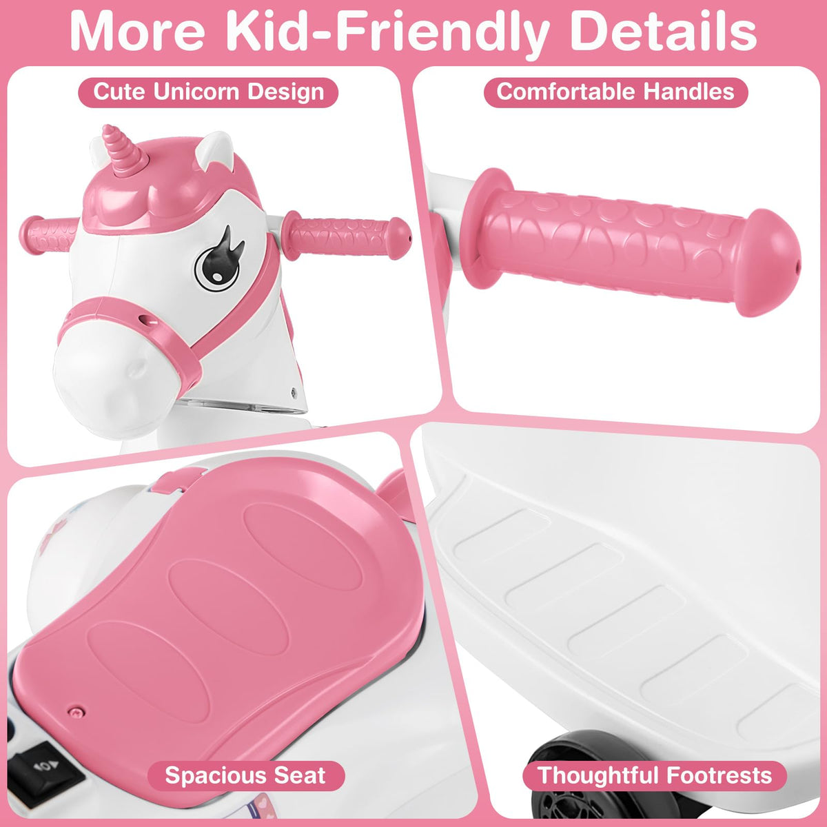 12V Unicorn Ride on Toy, Kids Ride on Car Pony with Training Wheels