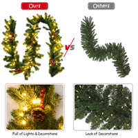 2.7m Pre-lit Christmas Pine Garland with 100 LED Lights and 200 Tips