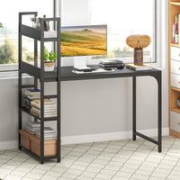 Computer Desk with Power Strip, 120 CM Study Writing Desk with Bookshelf, AC Outlets, USB Port