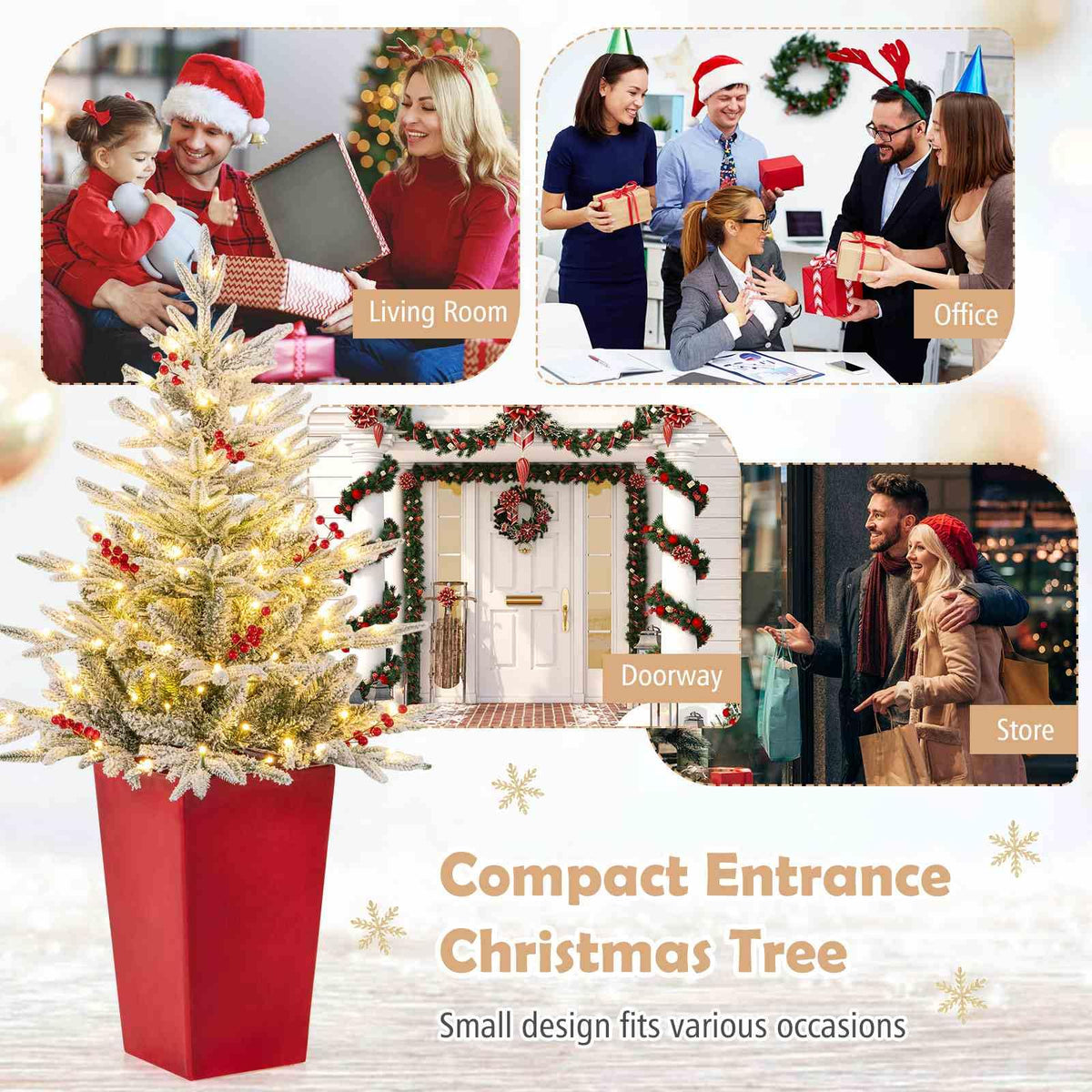 122 CM Pre-lit Artificial Entrance Christmas Tree Potted with 313 Branch Tips
