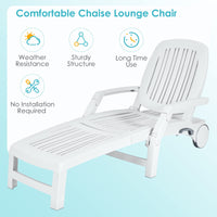 Outdoor Chaise Lounge Chair, 5-Position Adjustable Recliner with Storage Box and Flexible Wheels