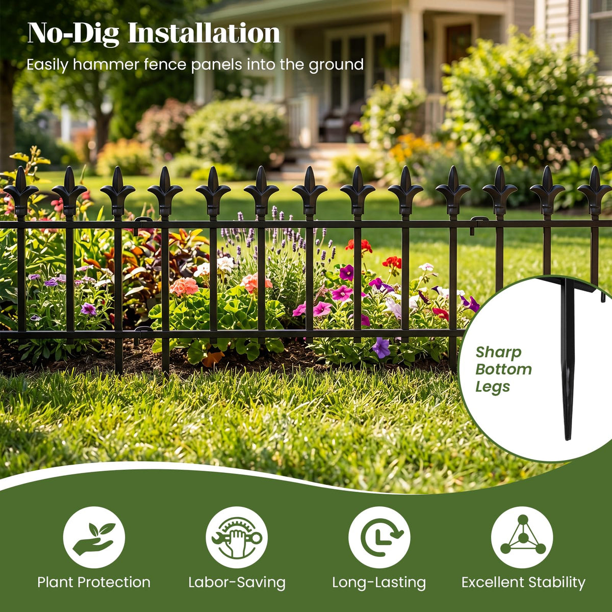 5/10-Pack Metal Garden Fence 280/560x44cm No Dig Border for Lawn Pathway