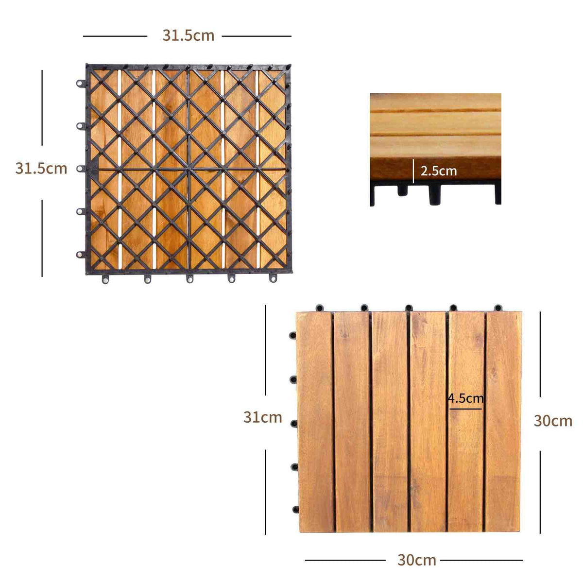 27 Pieces Acacia Wood Interlocking Patio Deck Tile Indoor Outdoor