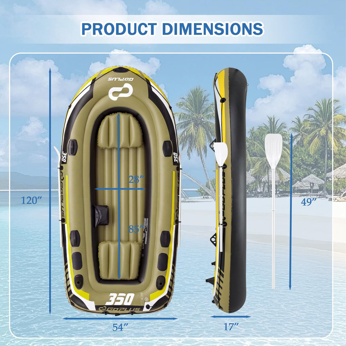 Inflatable Boat, 3/4 Person Heavy-Duty Fishing Raft Set