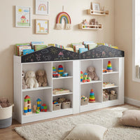 Kids Toy Storage Box House Shaped with Compartments and Chalkboard