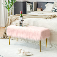 Giantex Faux Fur Ottoman Bench, Vanity Bench Stool w/Golden Legs, Plush Fur,Soft Upholstery