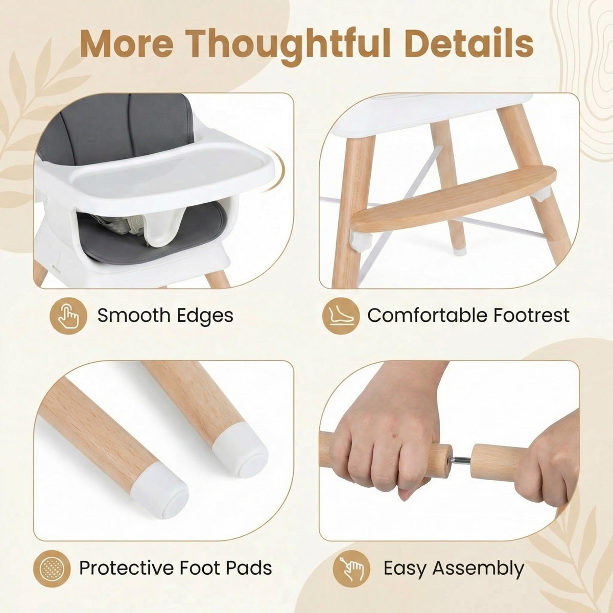 Convertible High Chair for Babies and Toddlers with 3-Position Adjustable Tray and 5-Point Harness