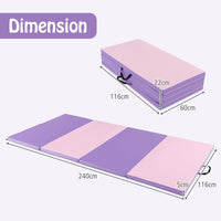 2.4M 4-Panel PU Leather Gym Mat w/Hook & Loop Fasteners & Carrying Handles for Gymnastics