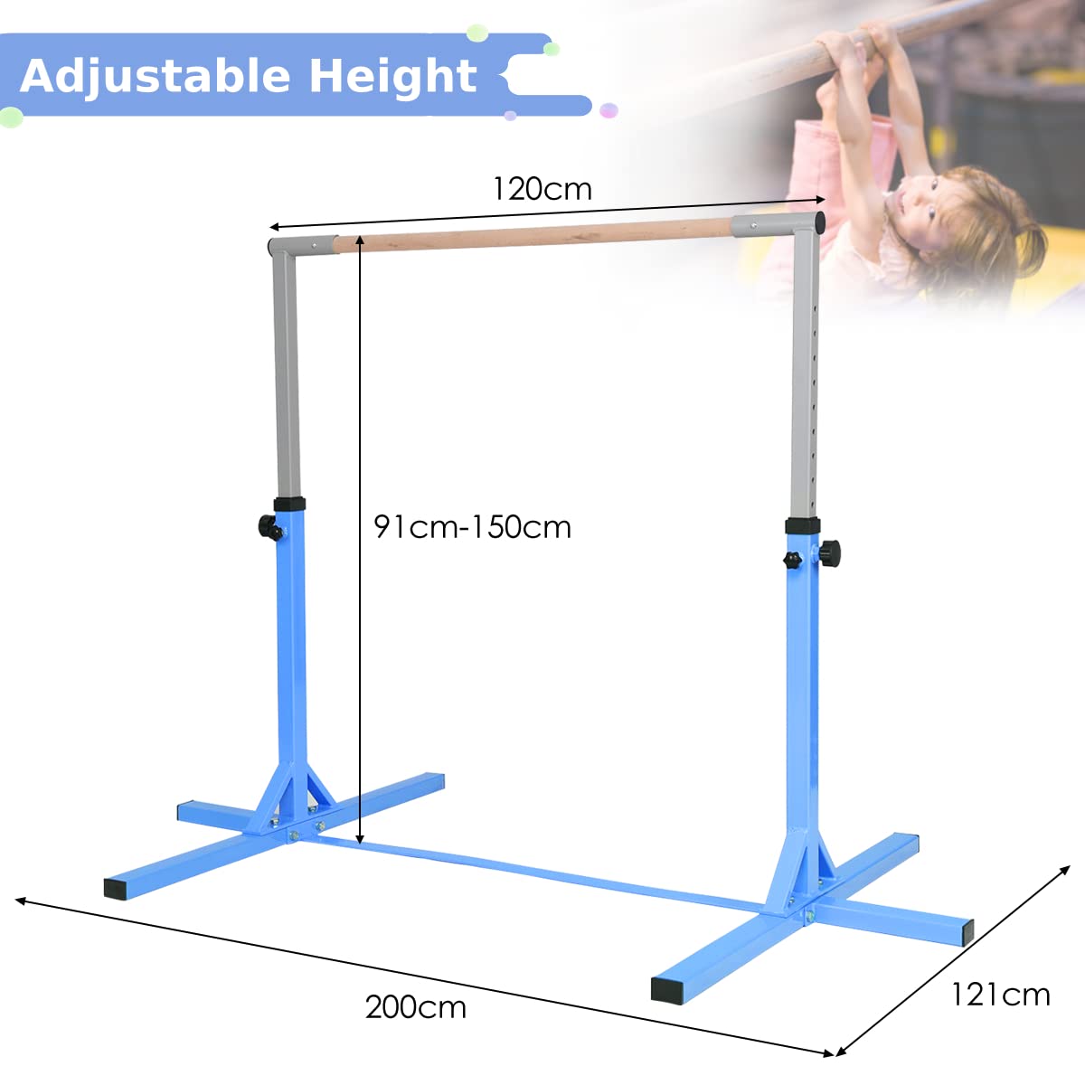 Adjustable 90CM-150CM Gymnastics Training Bar with Non-slipping Rubber Pads