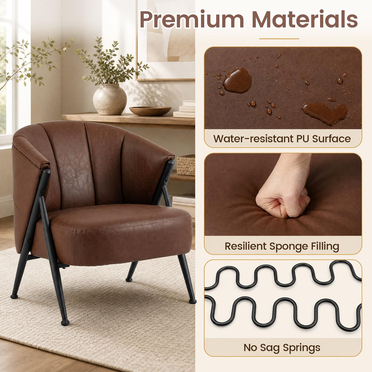 Single Sofa with Adjustable Foot Pads for Home Office or Living Room