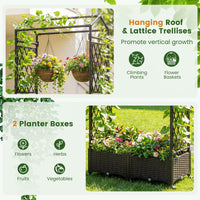 163cm Tall Self-Watering Planter Boxes with Lattice Trellis and Roof