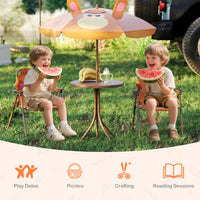 4Pcs Kids Picnic Set, Toddler Outdoor Activity Table w/2 Folding Chairs & a Height Adjustable Umbrella