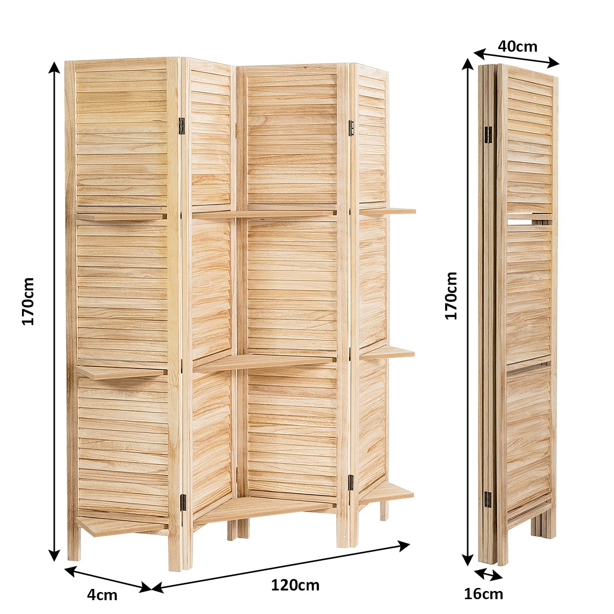 Giantex 4-Panel Room Divider, Portable Partition Screen w/Removable Storage Shelves