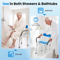 6-PositionAdjustable Height Shower Chair with Back and Arms