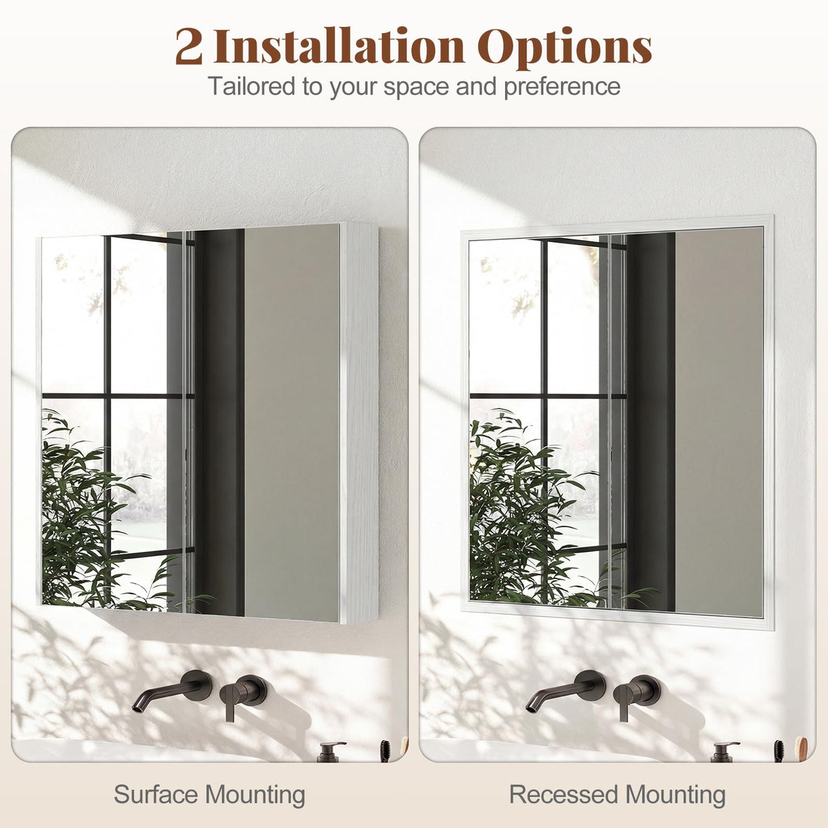 Medicine Cabinet with Mirror and Wooden Hanging 2-Tier Storage Cabinet for Laundry