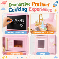 Wooden Play Kitchen for Kids Toddlers with Real Lights and Sounds