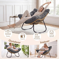 Outdoor Papasan Rocking Chair, Oversized PE Wicker Patio Egg Chair