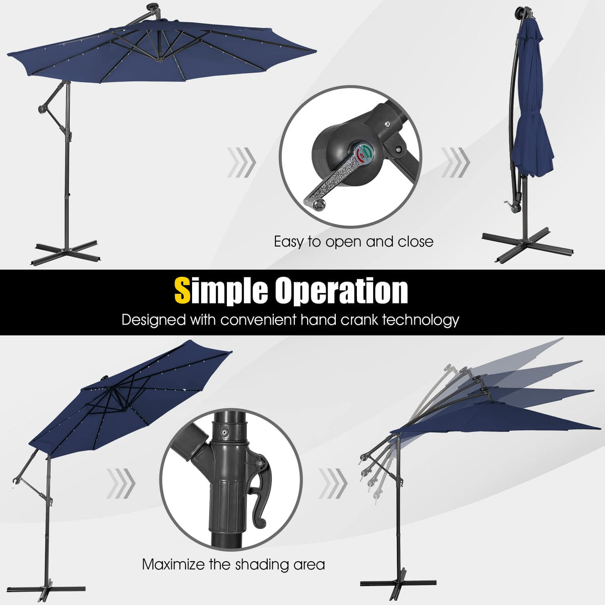 3M Cantilever Umbrella, w/ 32 Solar-Powered LED Lights