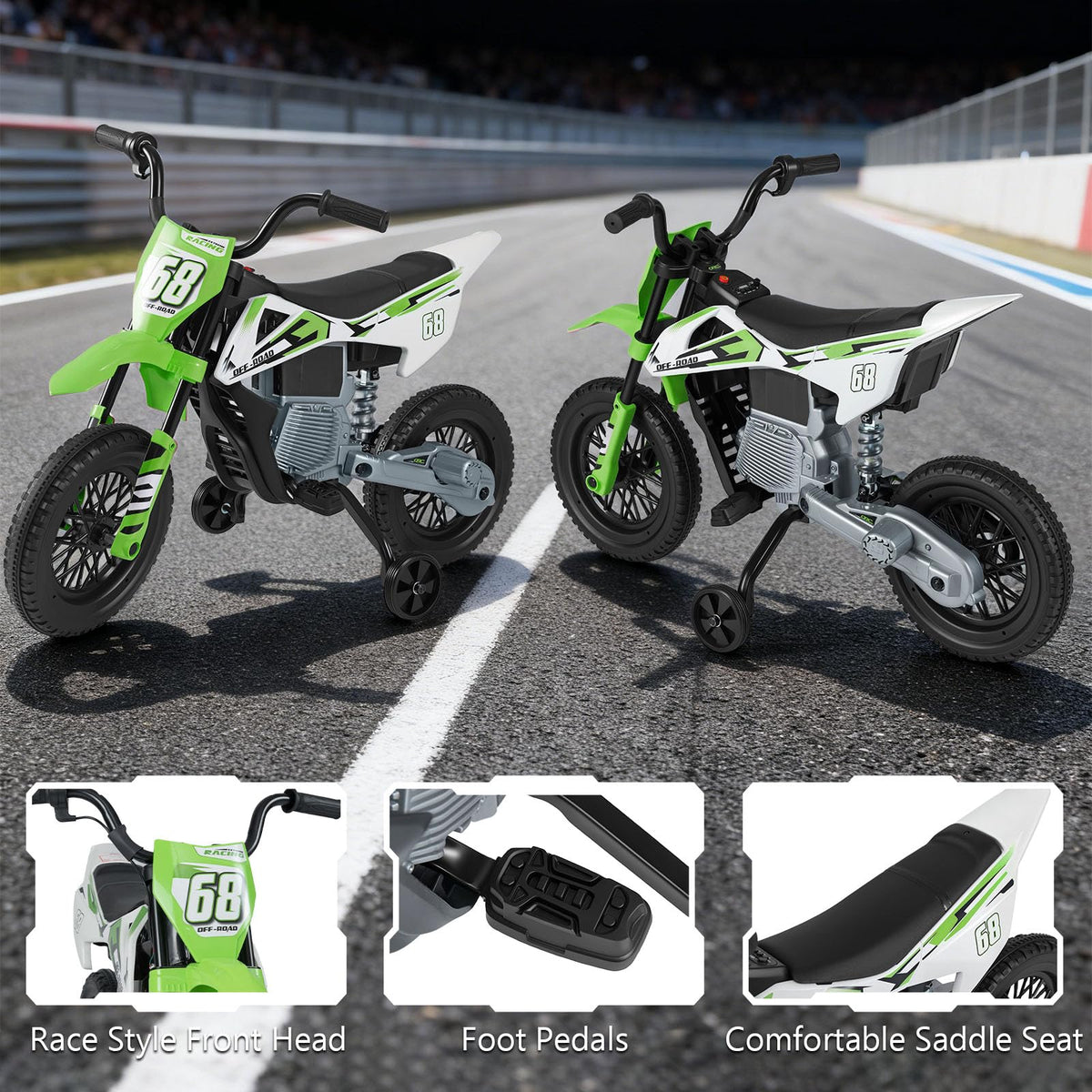 12V Kids Motorcycle with Training Wheels and Spring Suspension