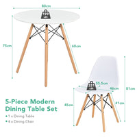 Giantex 5 PCS Dining Table Set, Modern Round Dining Table & 4 Chairs w/Solid Wood Leg, White