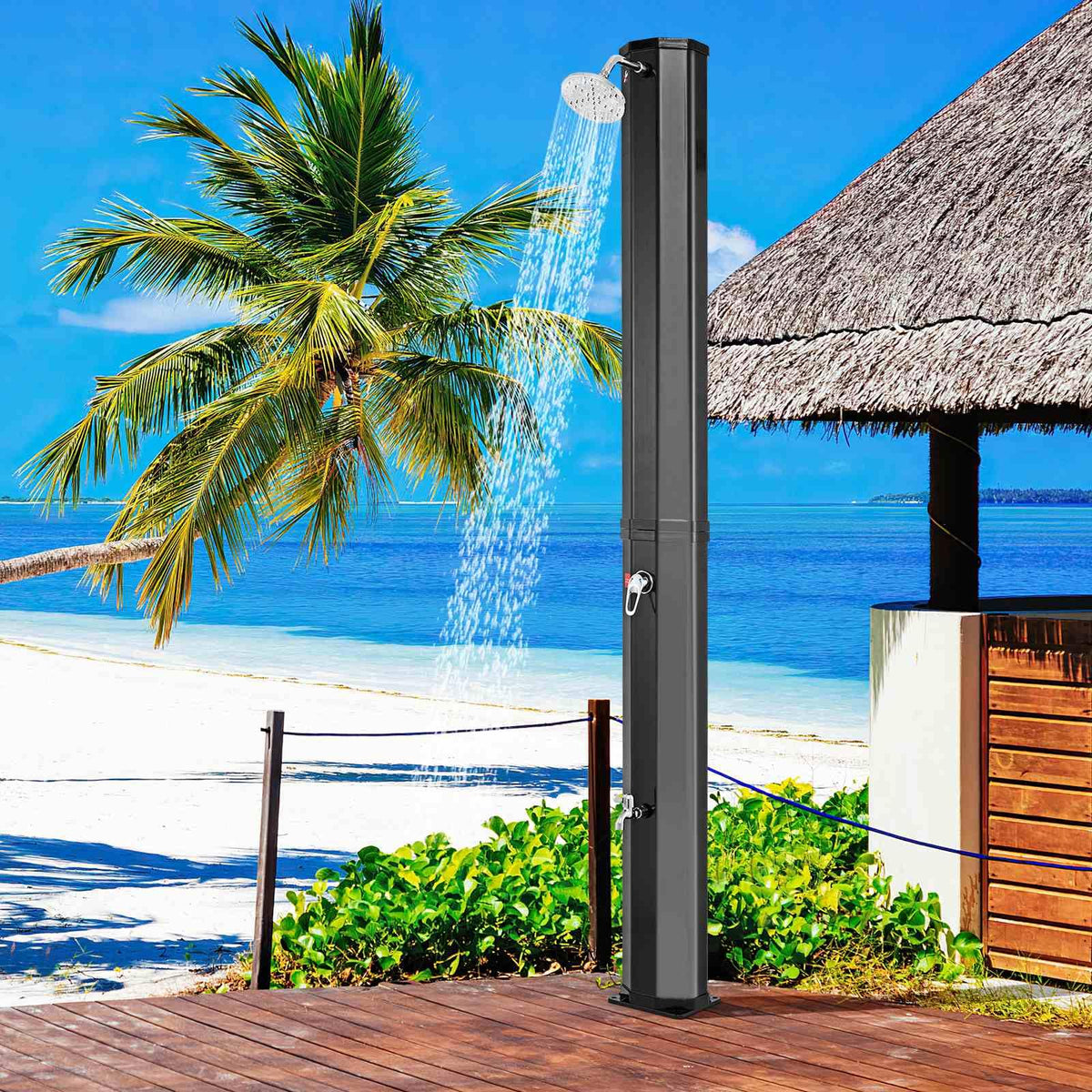 60 L Solar Heated Outdoor Shower, 2.3 CM Outdoor Shower with Shower Head and Foot Shower Tap