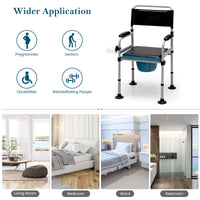 Folding Bedside Commode Chair Height Adjustable with Padded Seat and Backrest