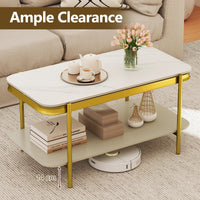 Modern Rectangular Coffee Table with Sintered Stone Top & Storage Shelf for Indoor