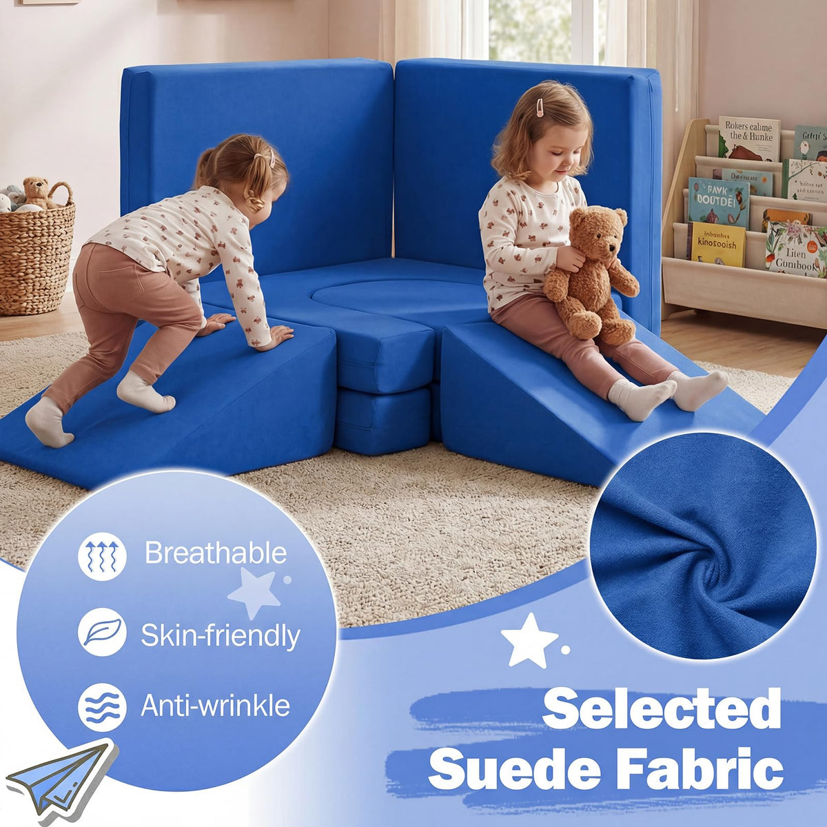 10 PCS Modular Kids Play Couch Toddler Climb & Crawl Foam Playset w/Suede Fabric