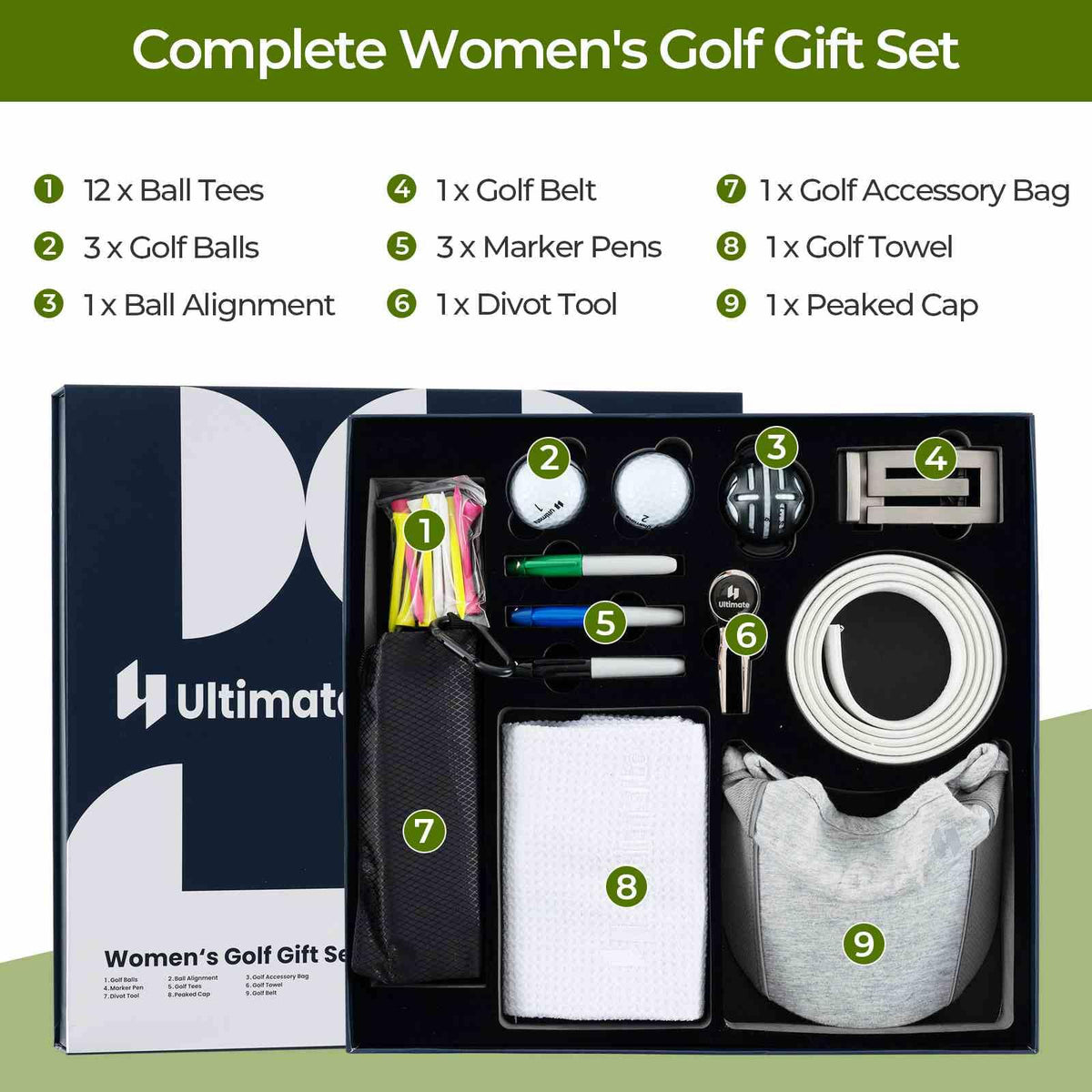 Golf Gift Set for Women with Golf Balls Golf Tees Golf Towel Golf Belt