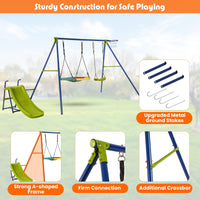4-in-1 Swing Set Metal Playset with Slide Basketball Hoop