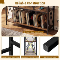 Record Player Stand with Vinyl Storage and Power Outlets for Albums