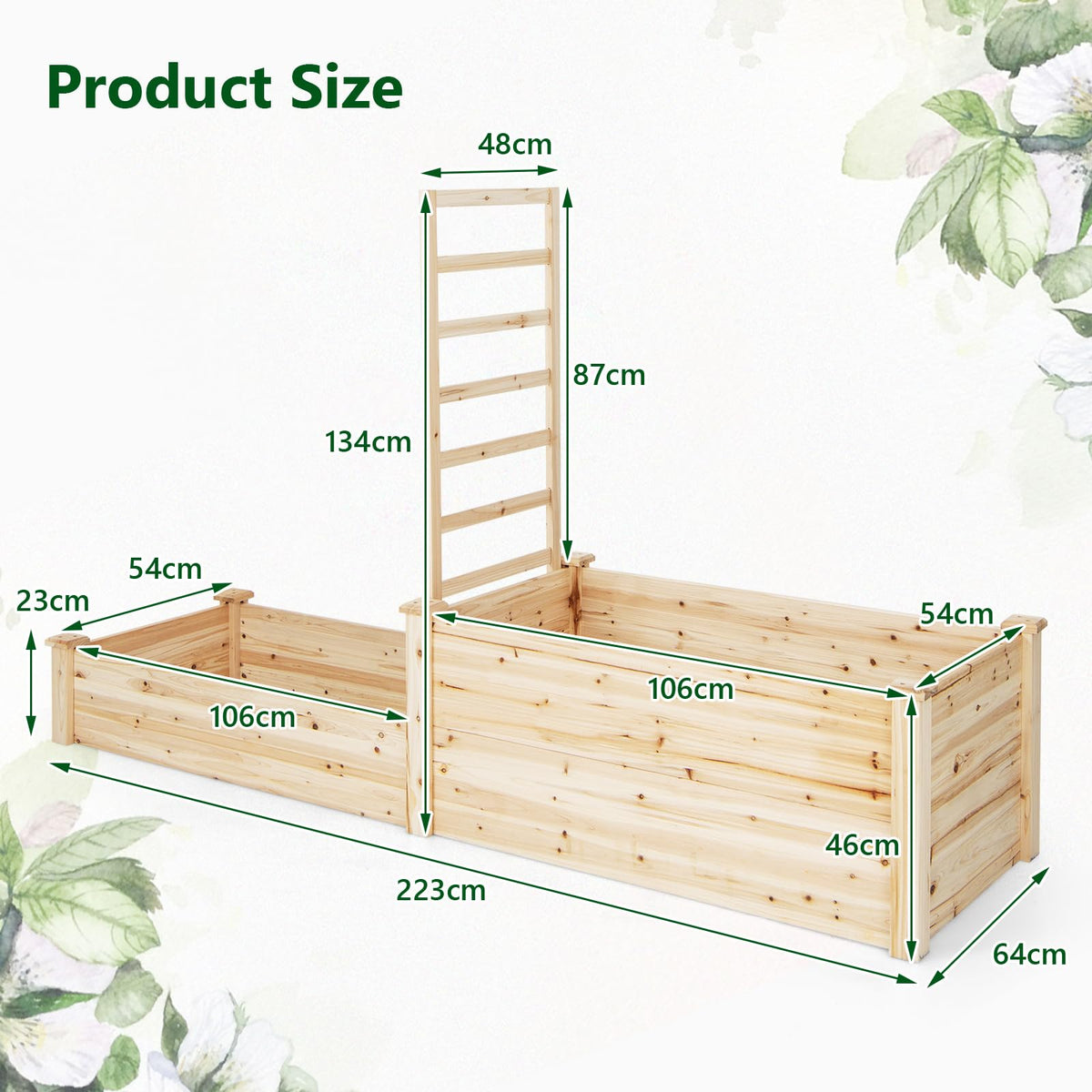 2-Tier Wood Planter Box w/Open-Ended Bottom for Vegetables