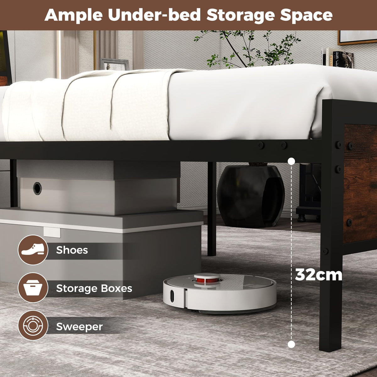 Single Size LED Bed Frame with Charging Station