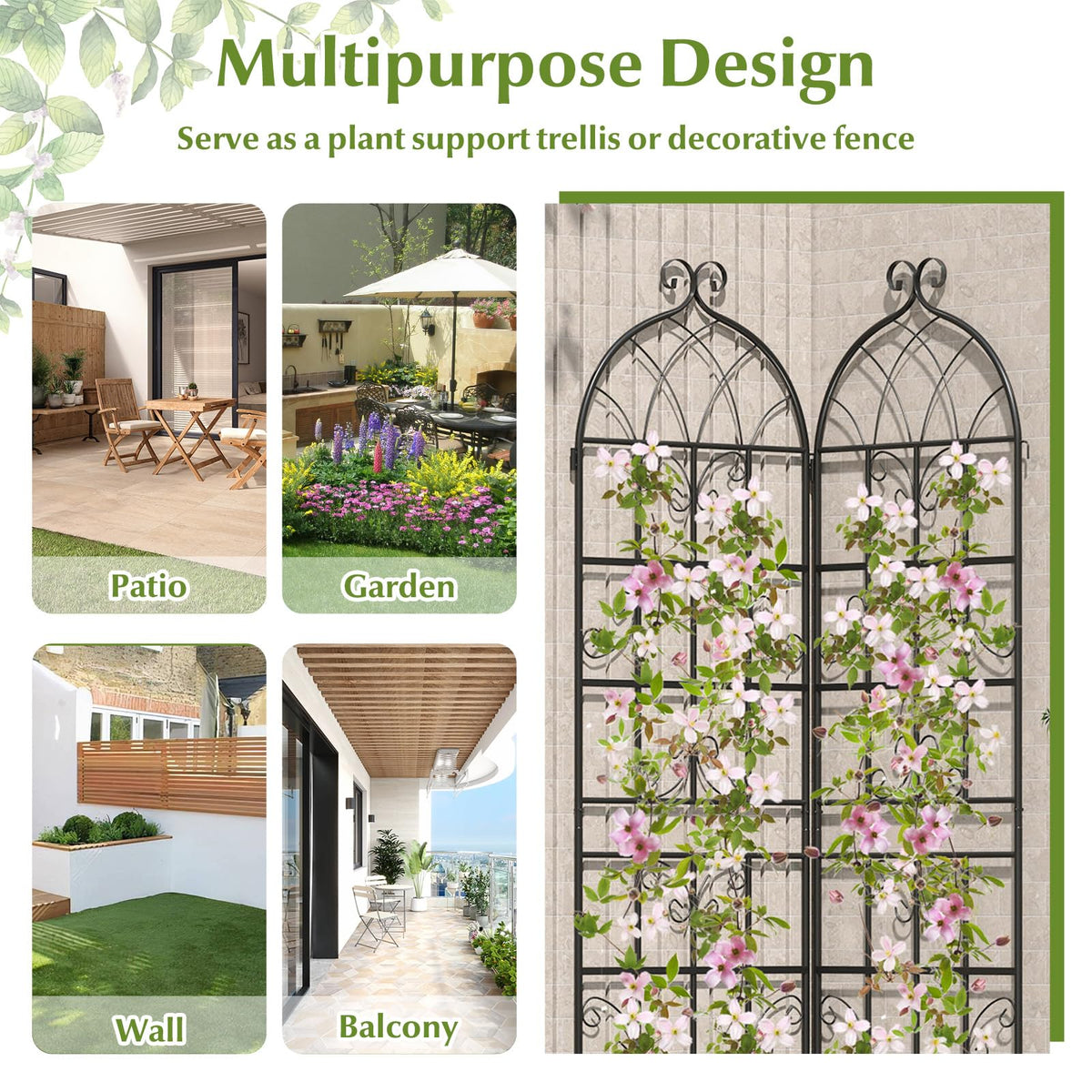 2 Panles Metal Garden Trellis for Outdoor Climbing Plants