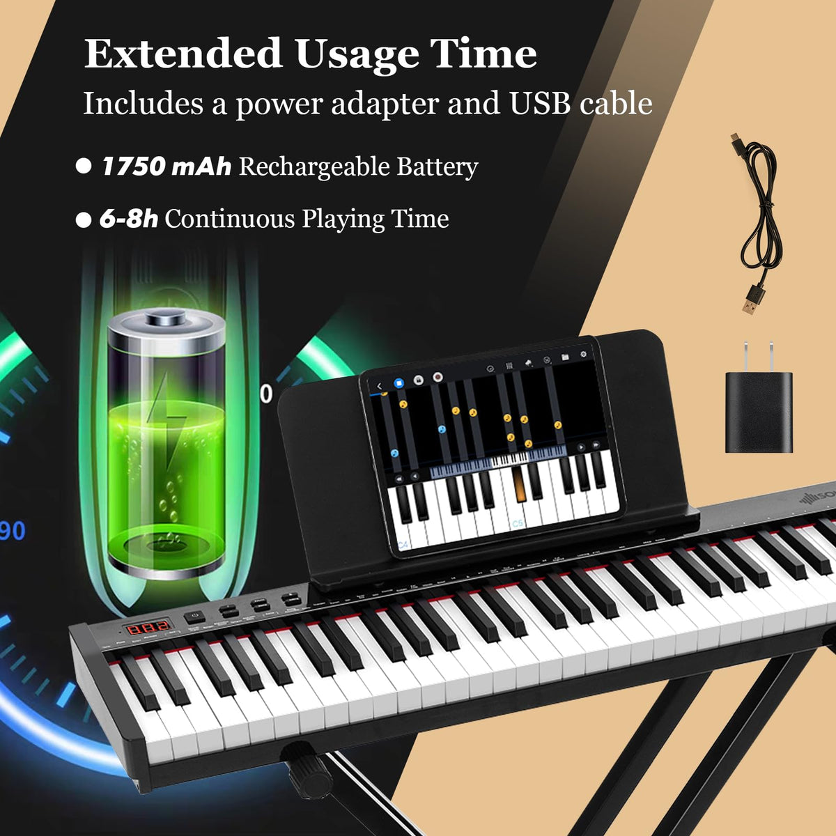 61-Key Portable Electronic Keyboard Piano Complete Digital Piano Set