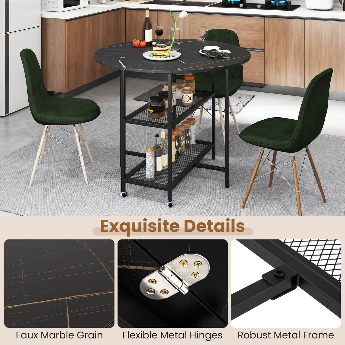 Mobile Folding Dining Table Seats 2-4 People, Round Drop Leaf Kitchen Table