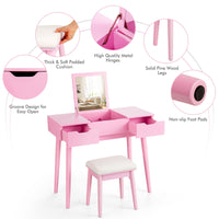 Dressing Table Set, Vanity Makeup Table Set w/Flip Top Mirror