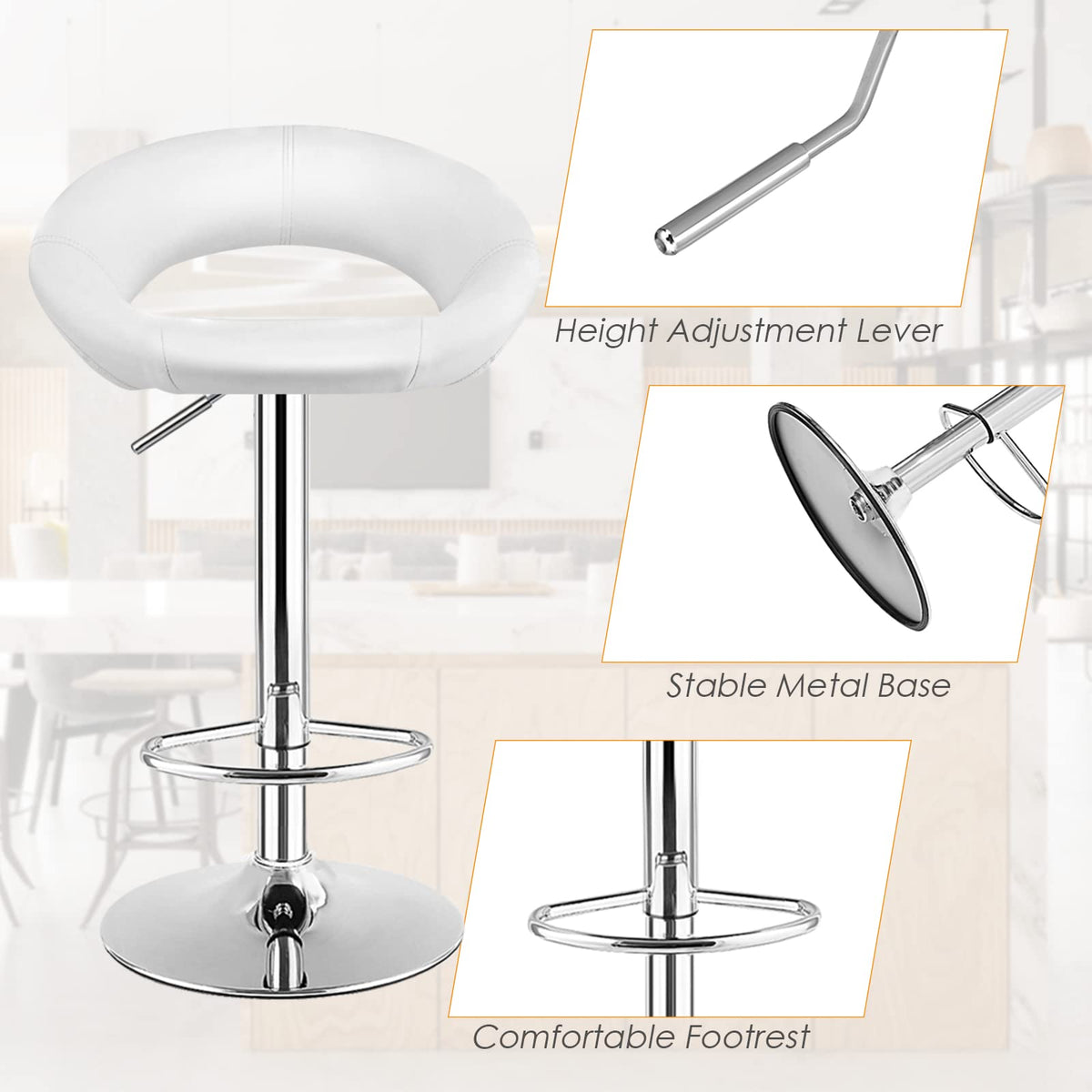 Giantex Bar Stool Set of 2, Height Adjustable & 360° Home Bar Stool w/ Non-Slip Base & Steel Footrest