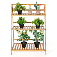 Folding Bamboo Plant Stand, 3-tier Ladder Plants Holder Organizer